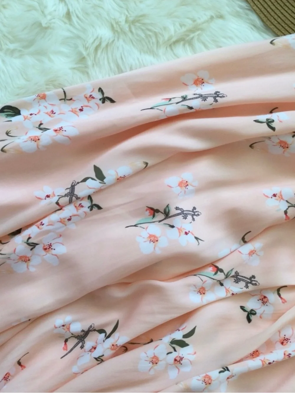 XS/S Abercrombie & Fitch Peach Floral Gecko Lizard Maxi Dress Western Boho